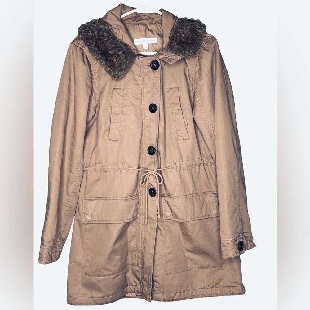New York & Company Faux Fur Utility Jacket Medium